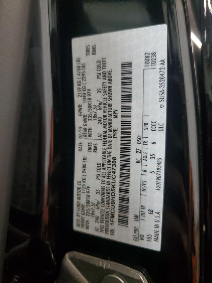 1FMCU9HD5KUC47308 FORD ESCAPE 2019