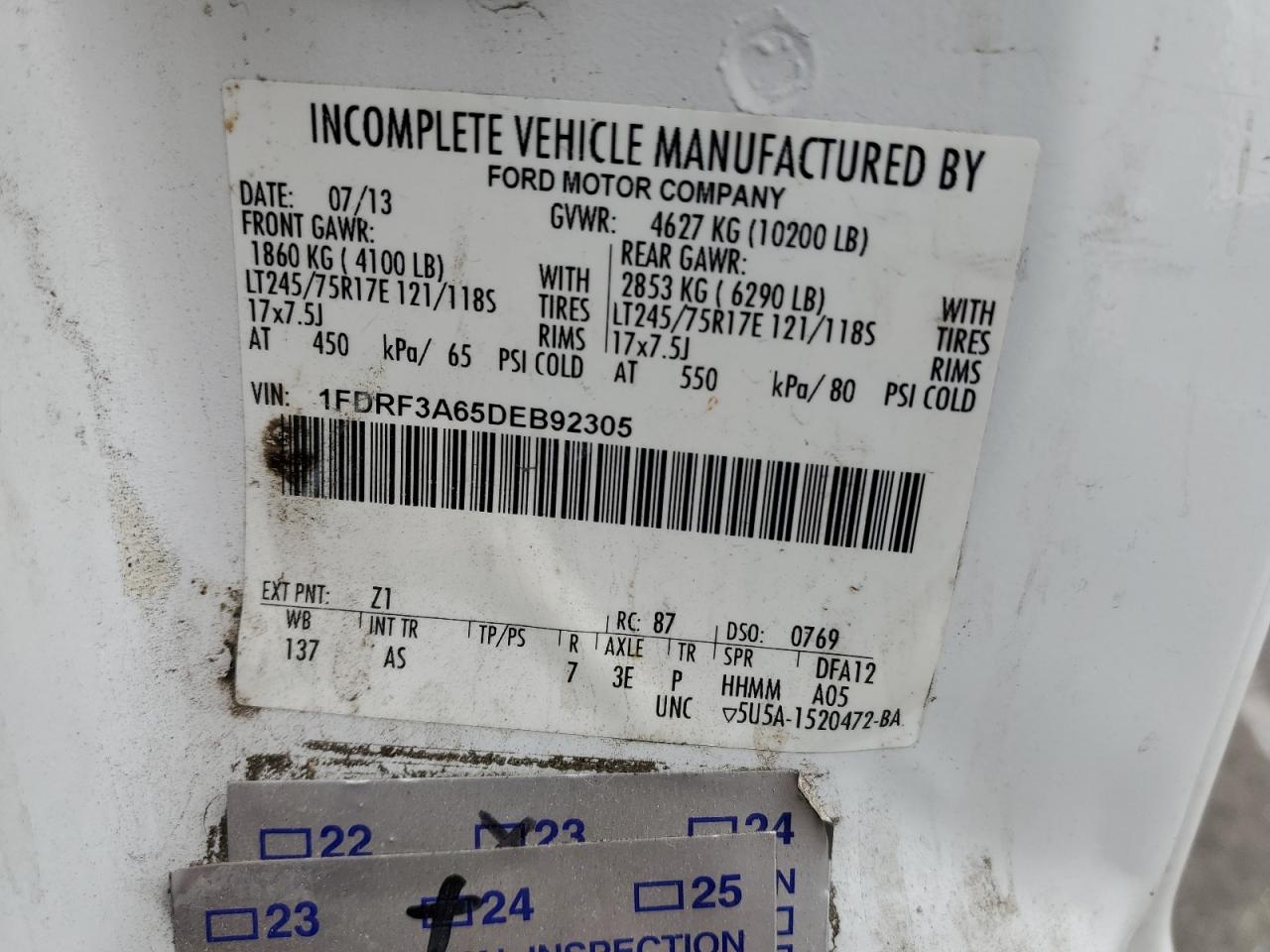 2013 Ford F350 Super Duty VIN: 1FDRF3A65DEB92305 Lot: 49810965