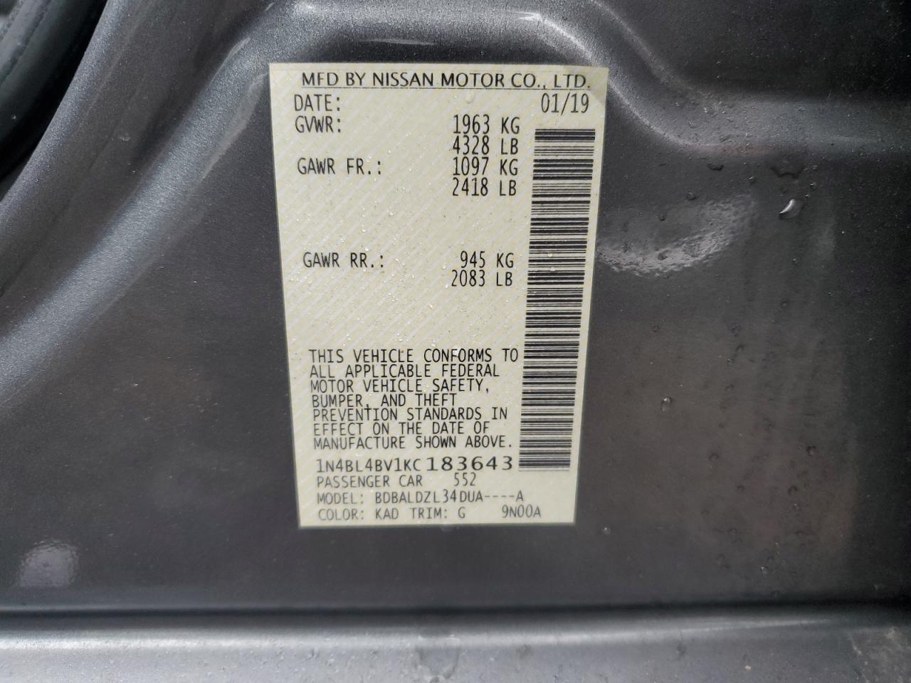 1N4BL4BV1KC183643 NISSAN ALTIMA 2019