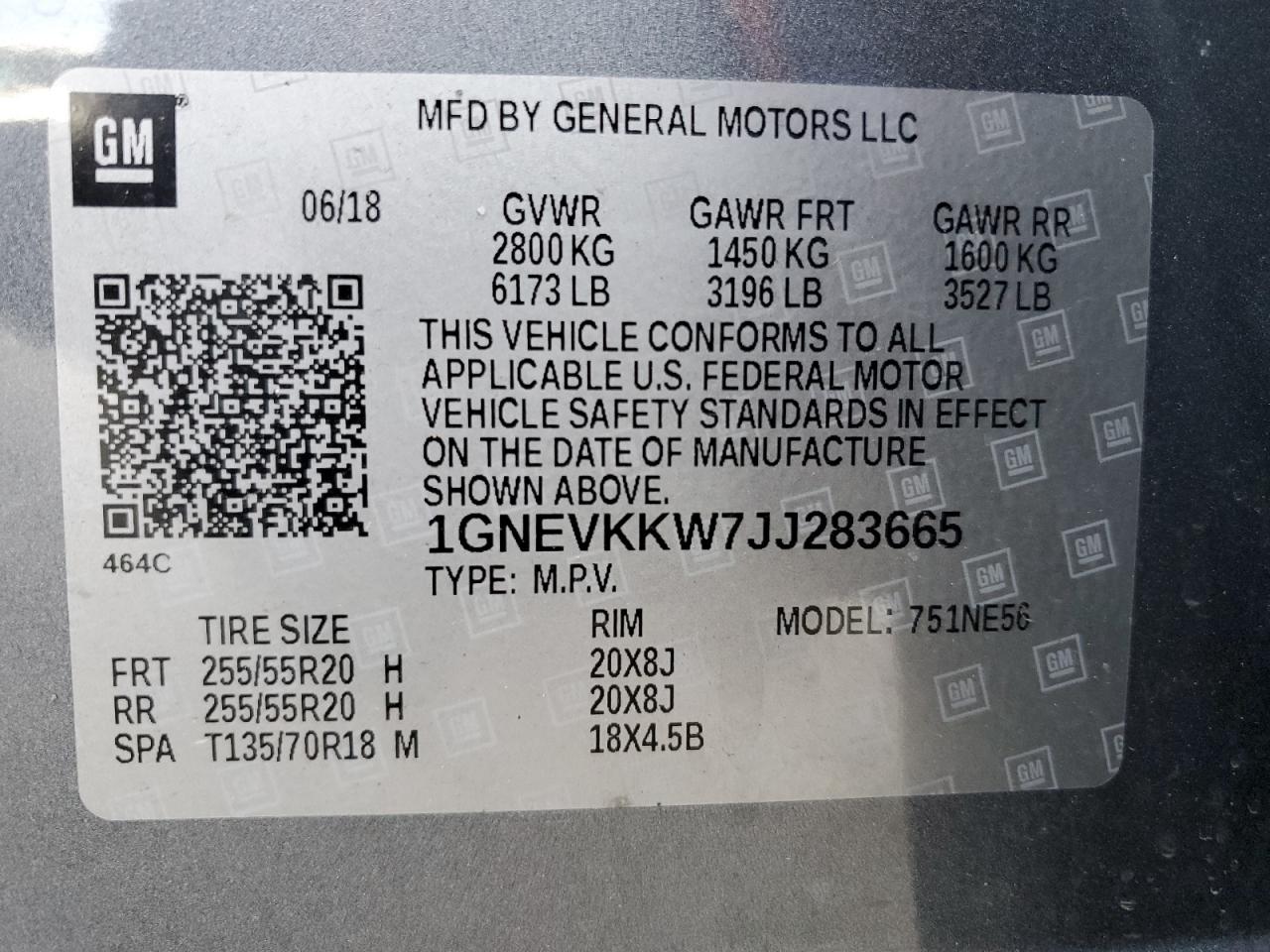 1GNEVKKW7JJ283665 CHEVROLET TRAVERSE 2018
