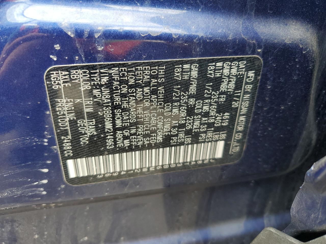 JN8AT3BB6MW214963 NISSAN ROGUE 2021