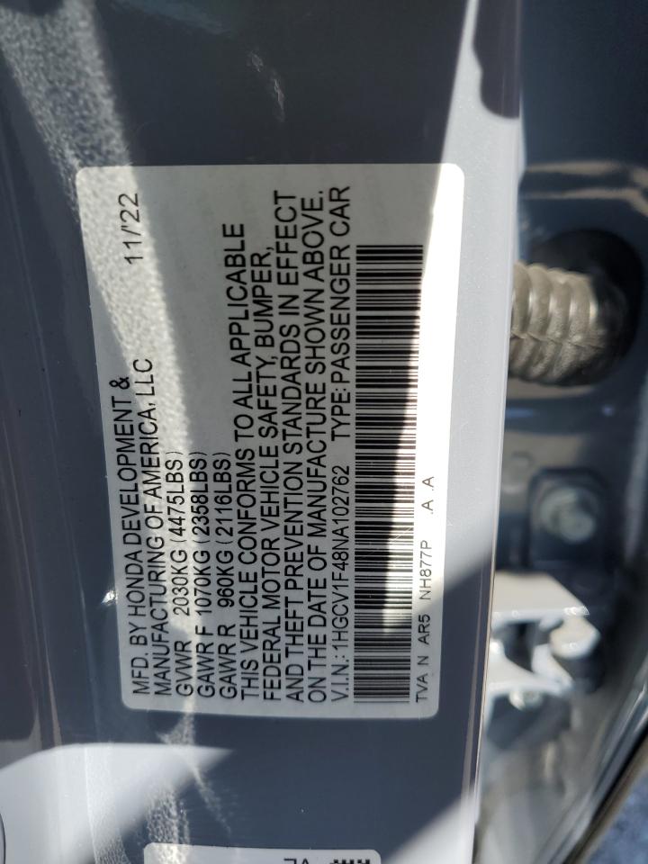 1HGCV1F48NA102762 HONDA ACCORD 2022