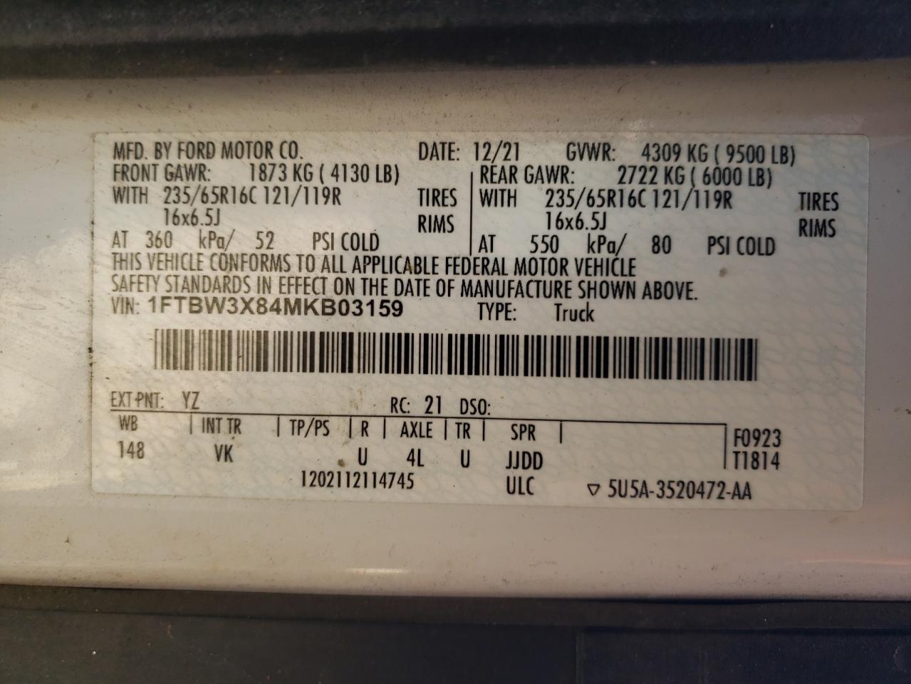 1FTBW3X84MKB03159 FORD F350 2021