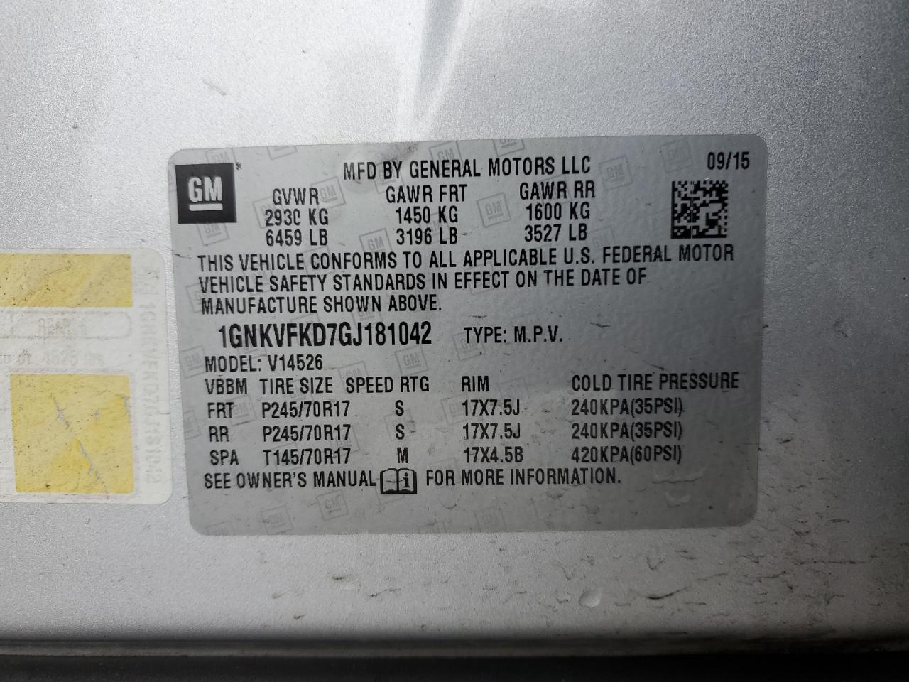 1GNKVFKD7GJ181042 CHEVROLET TRAVERSE 2016