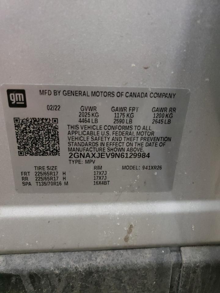 2GNAXJEV9N6129984 CHEVROLET EQUINOX 2022