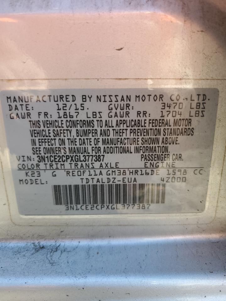 3N1CE2CPXGL377387 NISSAN VERSA 2016