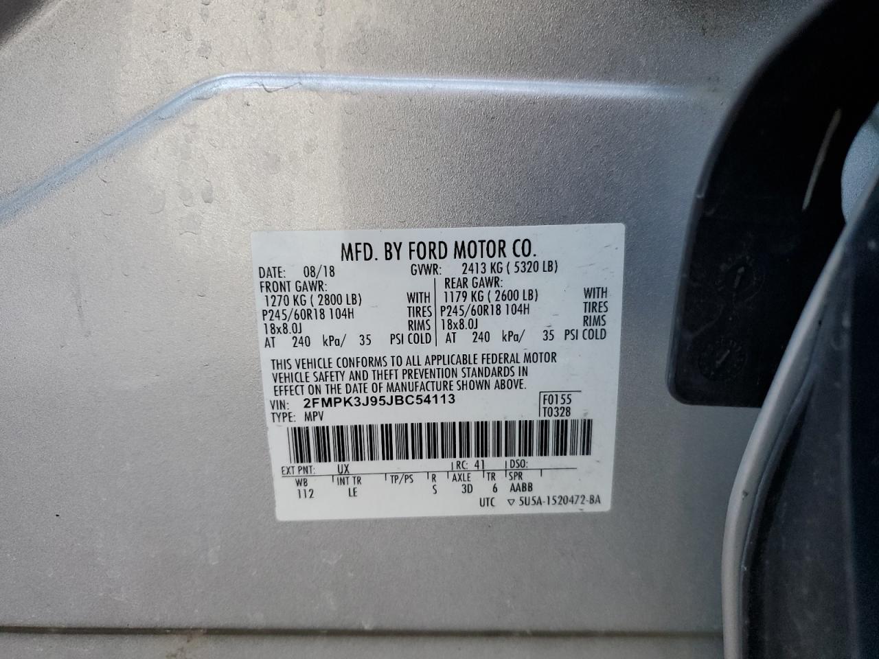 2FMPK3J95JBC54113 FORD EDGE 2018
