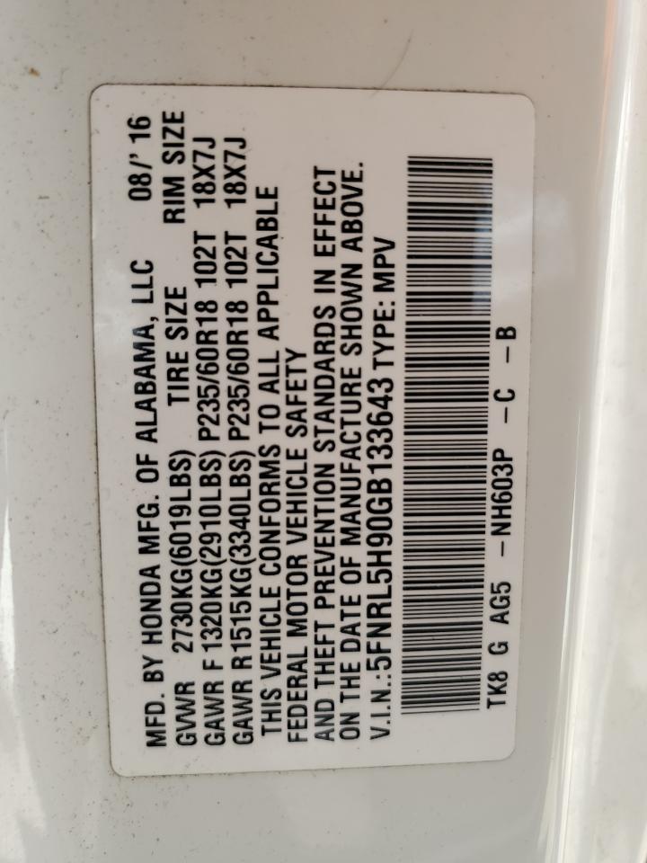 5FNRL5H90GB133643 HONDA ODYSSEY 2016