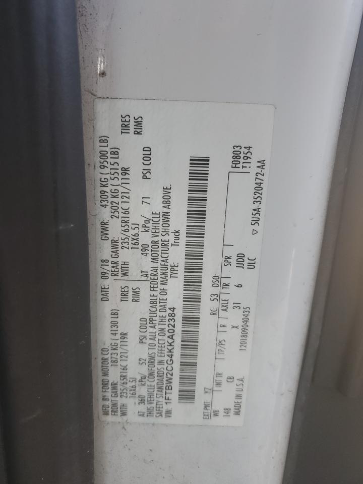 1FTBW2CG4KKA02384 FORD TRANSIT 2019