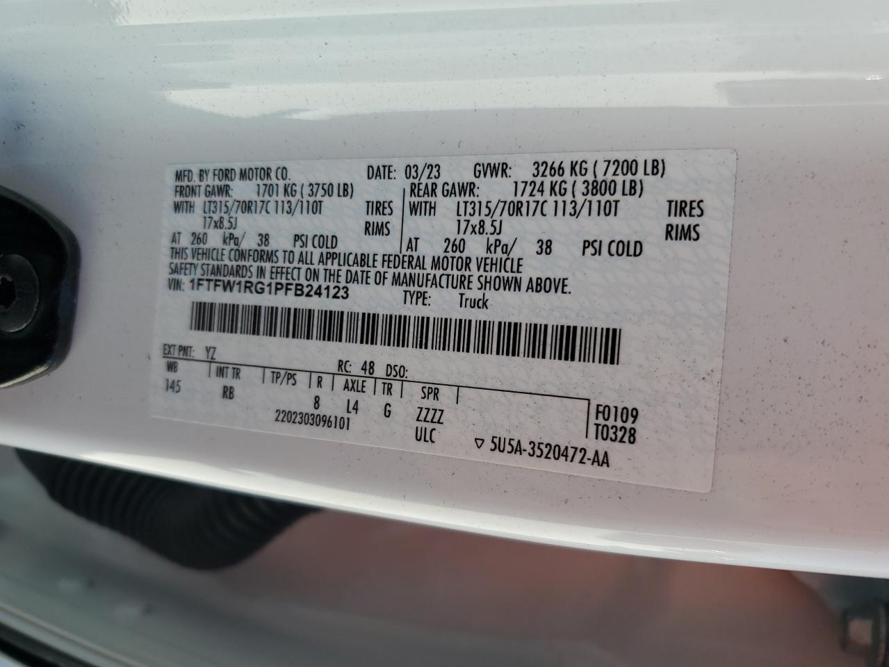 1FTFW1RG1PFB24123 FORD F150 2023