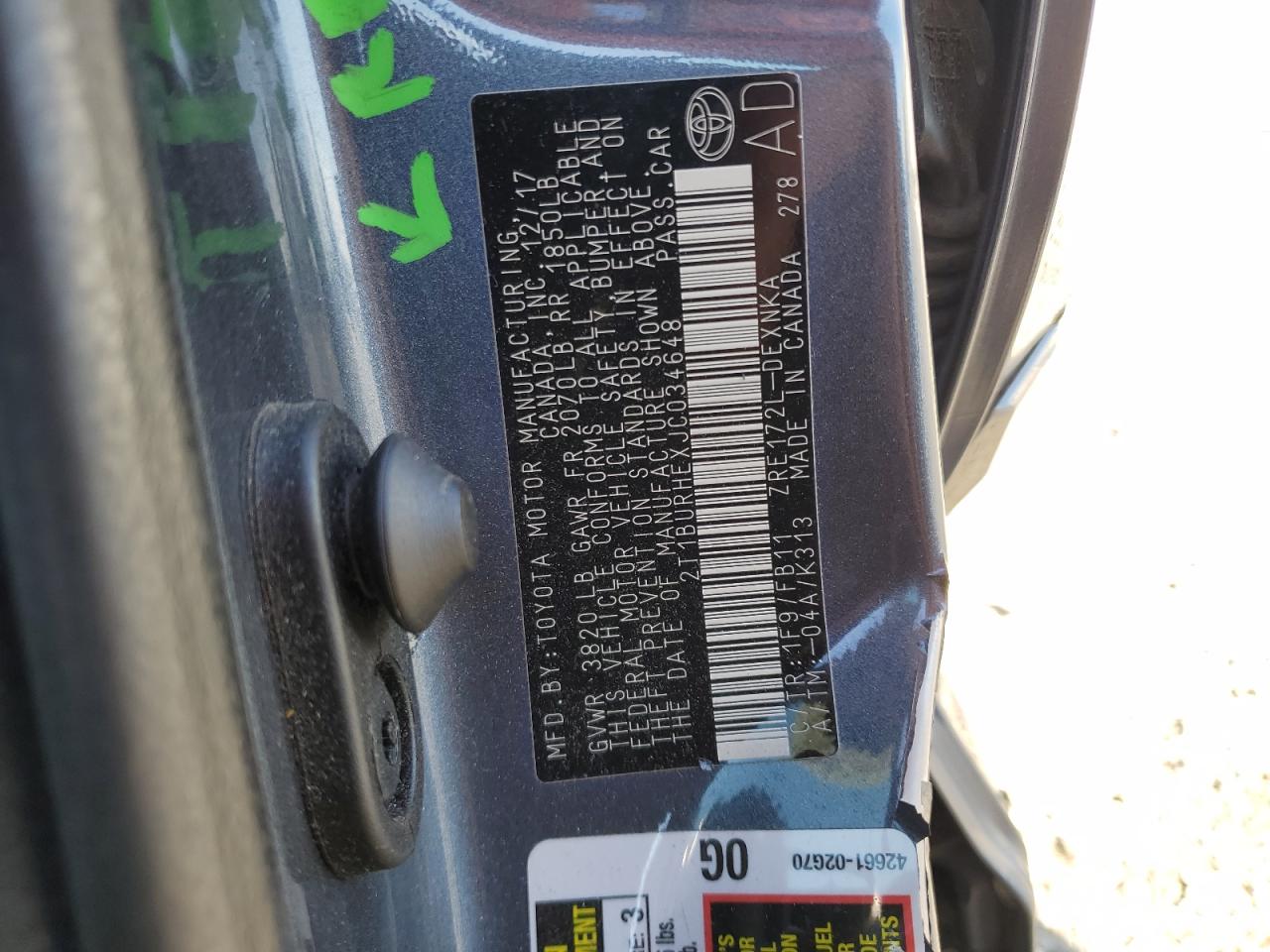 2T1BURHEXJC034648 TOYOTA COROLLA 2018