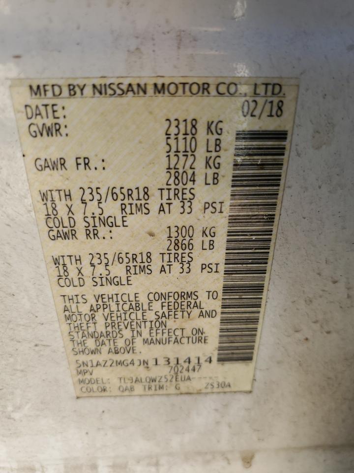 5N1AZ2MG4JN131414 NISSAN MURANO 2018