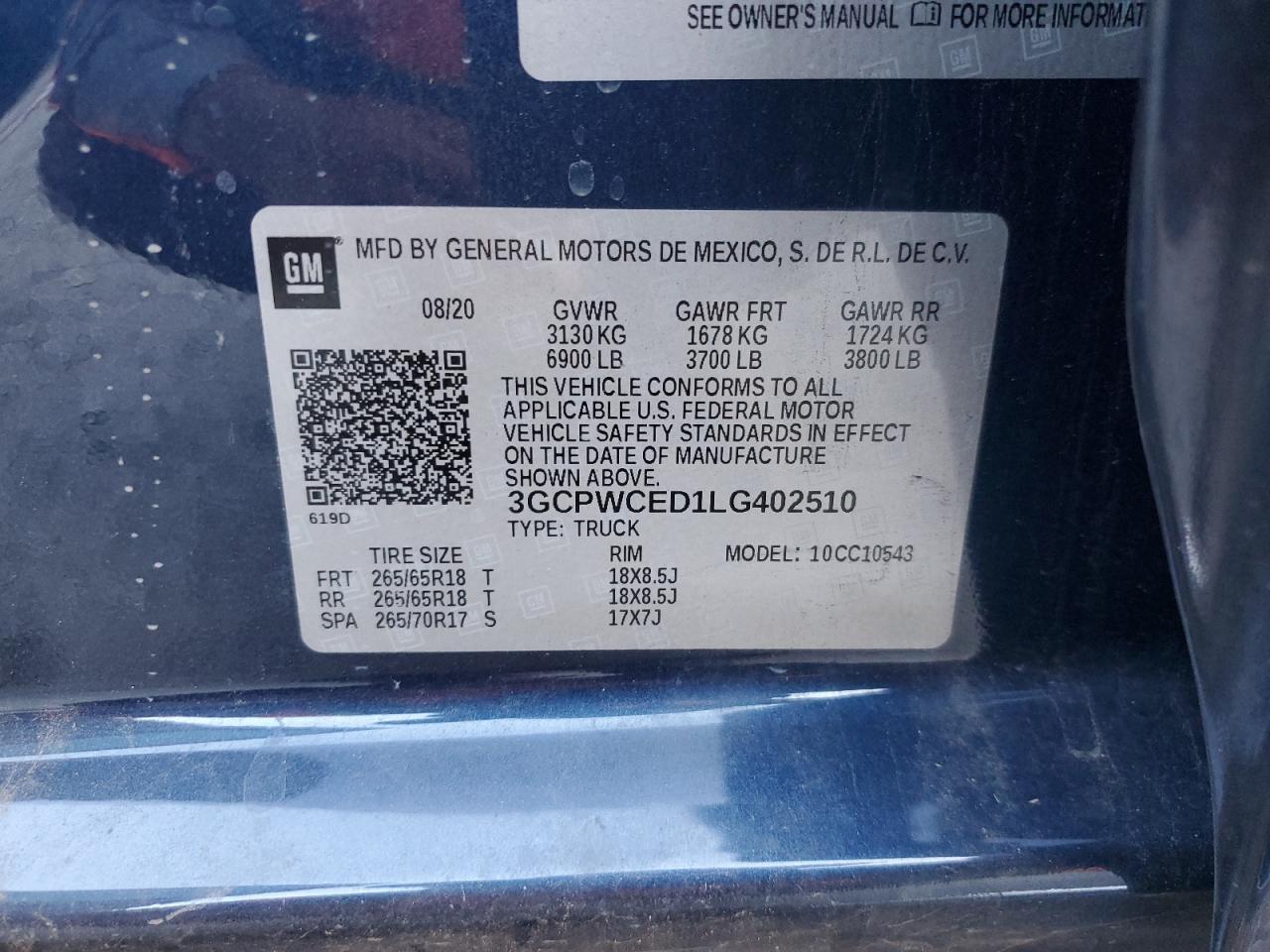 3GCPWCED1LG402510 CHEVROLET ALL Models 2020