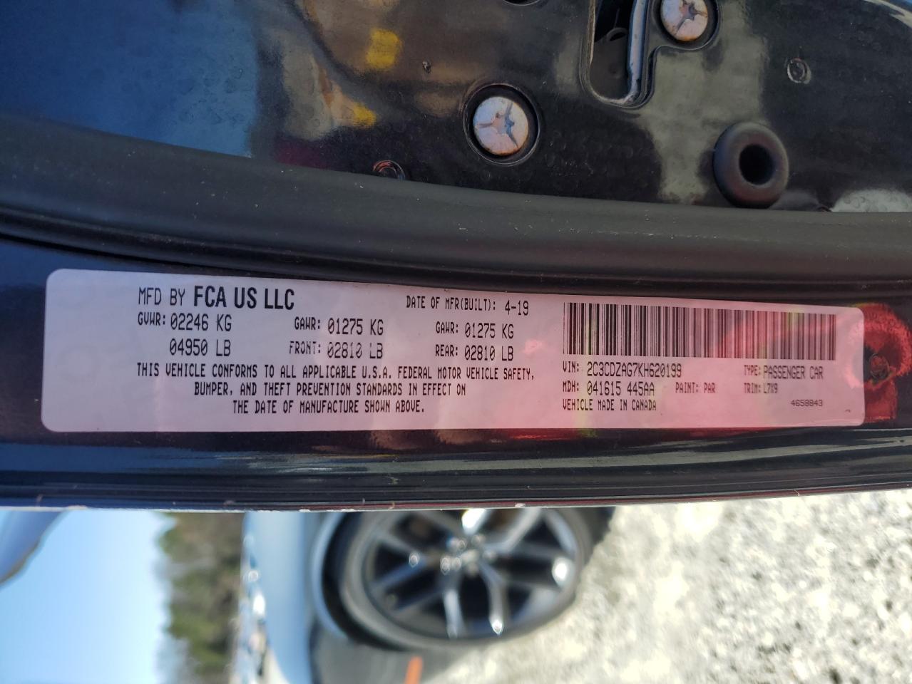 2C3CDZAG7KH620199 DODGE CHALLENGER 2019