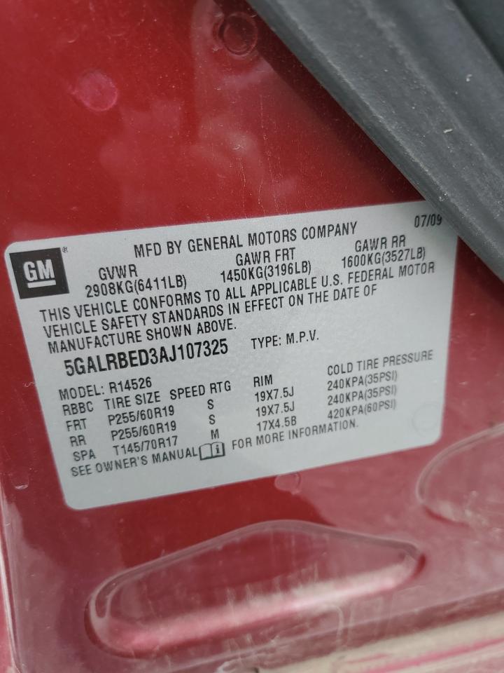 2010 Buick Enclave Cxl VIN: 5GALRBED3AJ107325 Lot: 49994495