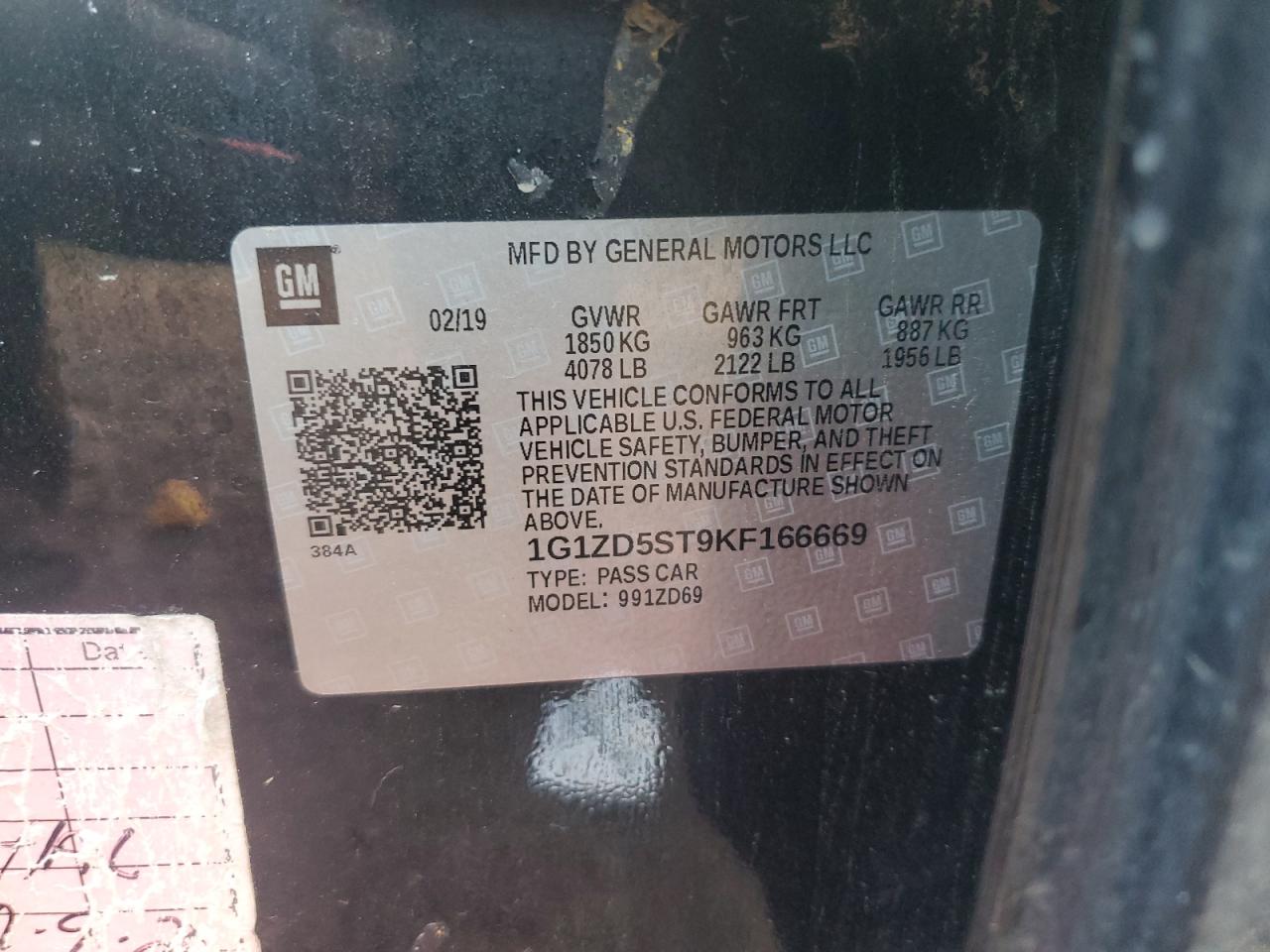 1G1ZD5ST9KF166669 CHEVROLET MALIBU 2019