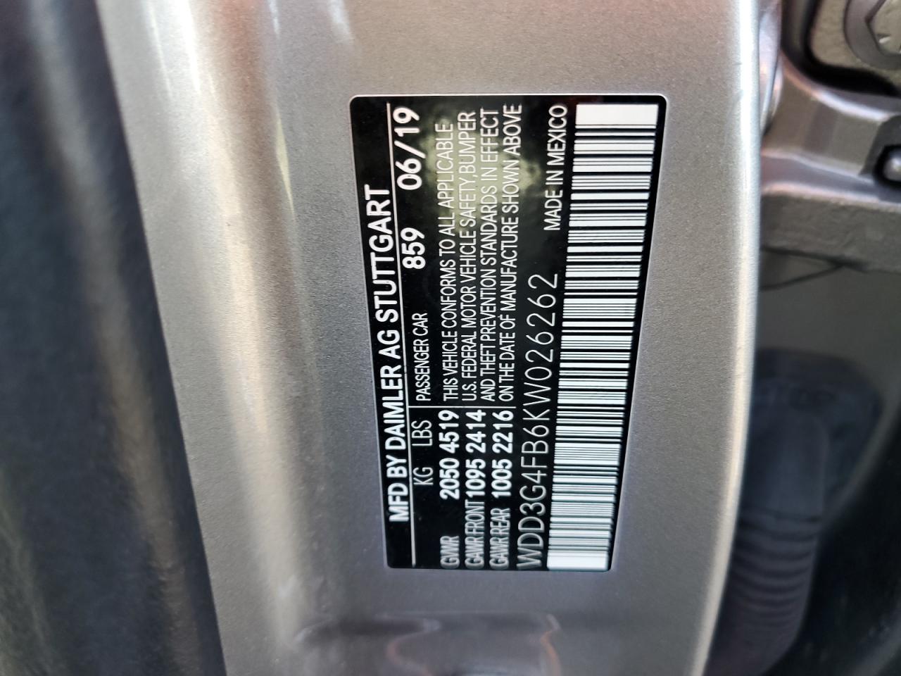 2019 Mercedes-Benz A 220 4Matic VIN: WDD3G4FB6KW026262 Lot: 48921205