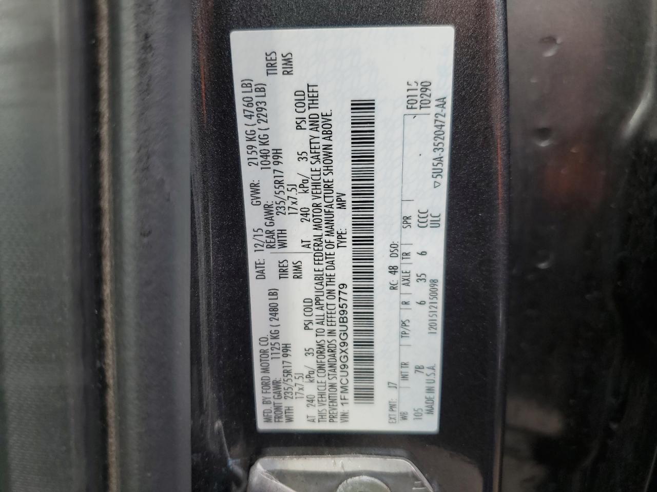 1FMCU9GX9GUB95779 FORD ESCAPE 2016