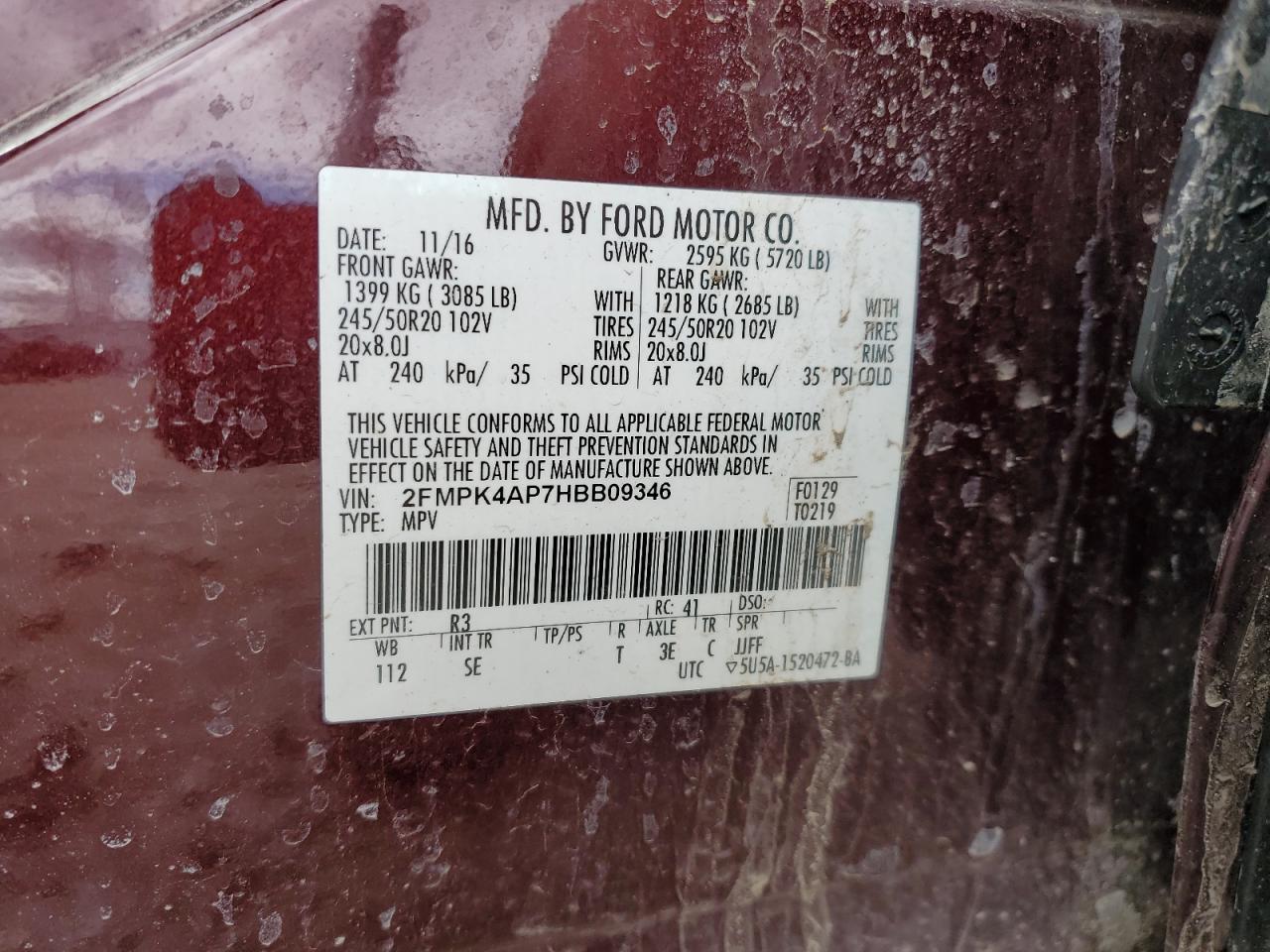 2FMPK4AP7HBB09346 FORD EDGE 2017