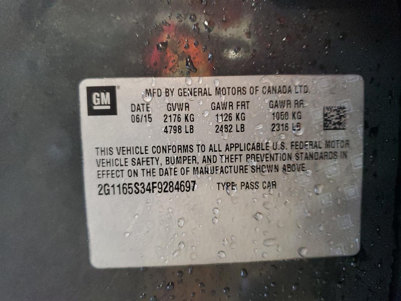 2015 Chevrolet Impala Ltz VIN: 2G1165S34F9284697 Lot: 46861085