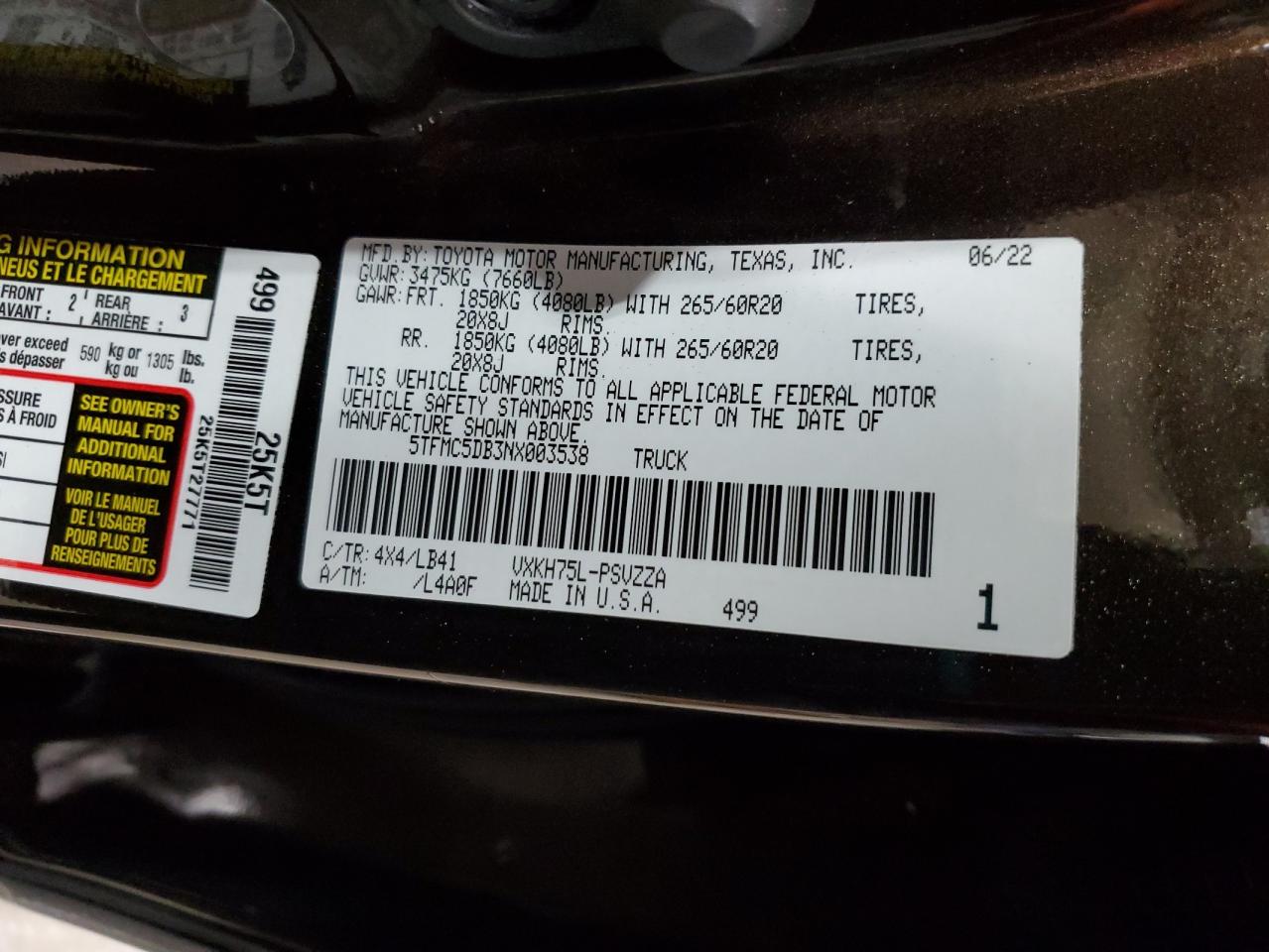 2022 Toyota Tundra Crewmax Platinum VIN: 5TFMC5DB3NX003538 Lot: 48207265