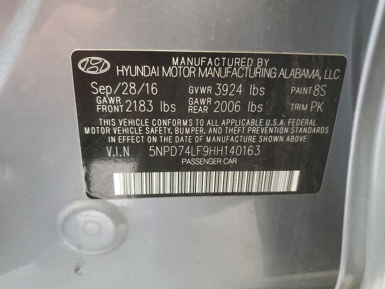 5NPD74LF9HH140163 HYUNDAI ELANTRA 2017