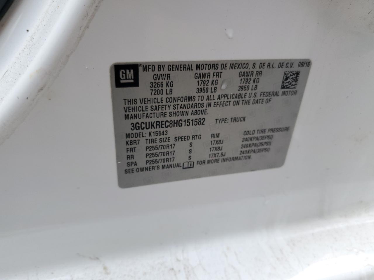 3GCUKREC8HG151582 CHEVROLET ALL Models 2017