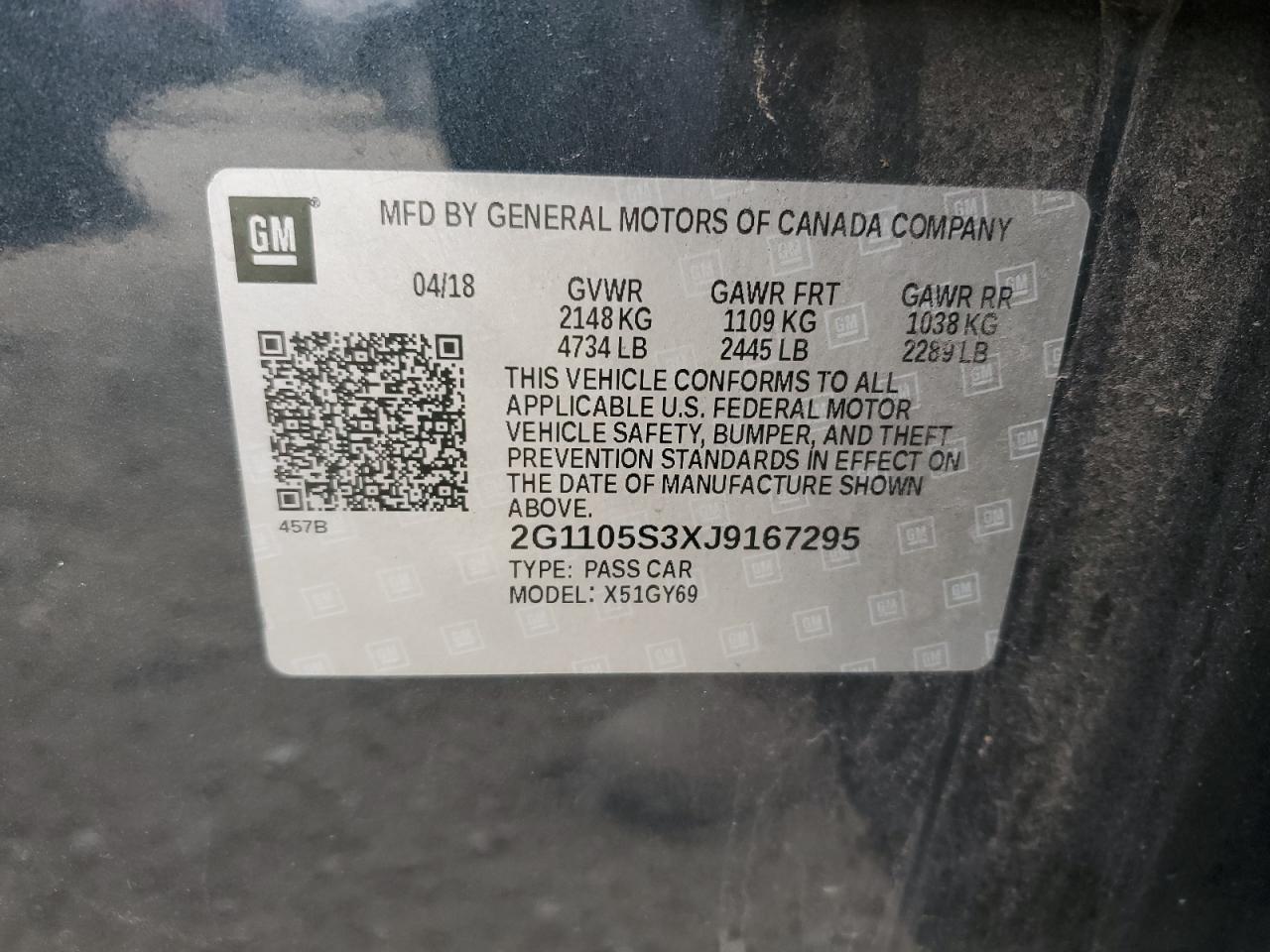 2G1105S3XJ9167295 CHEVROLET IMPALA 2018