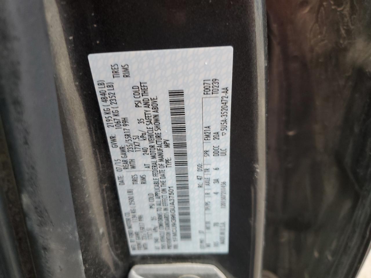 1FMCU9G96GUA37501 FORD ESCAPE 2016