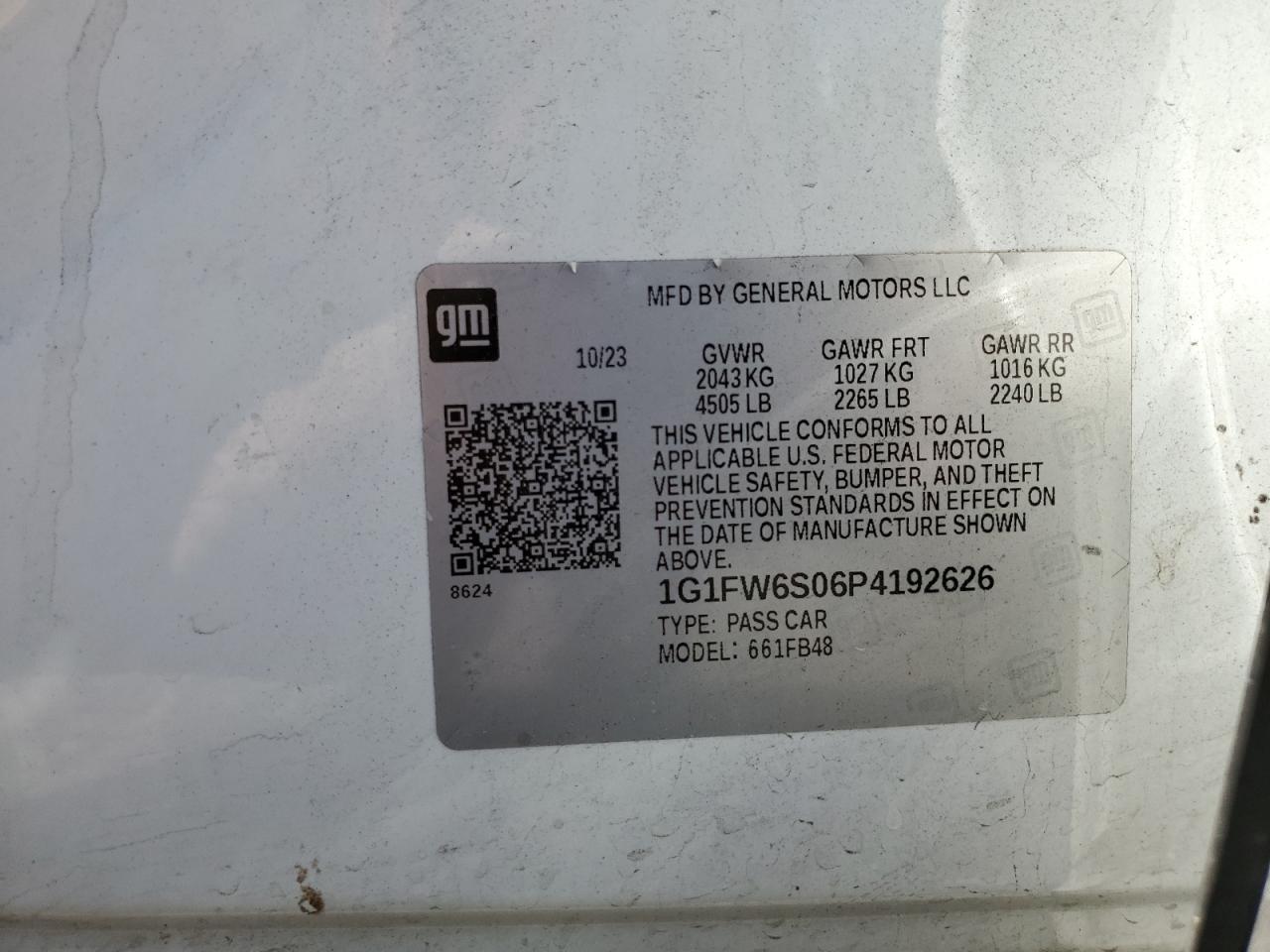 1G1FW6S06P4192626 CHEVROLET BOLT 2023