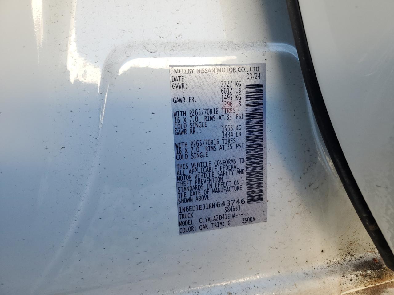 1N6ED1EJ1RN643746 NISSAN FRONTIER 2024
