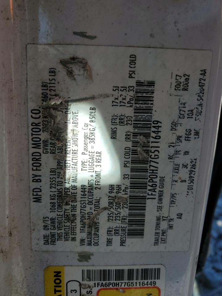 1FA6P0H77G5116449 FORD FUSION 2016