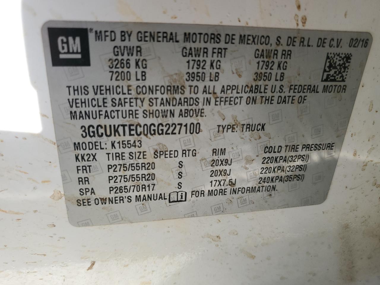 3GCUKTEC0GG227100 CHEVROLET ALL Models 2016