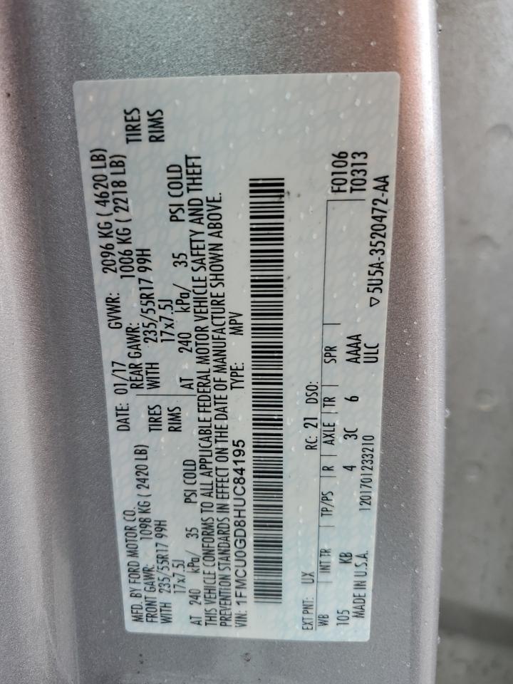 1FMCU0GD8HUC84195 FORD ESCAPE 2017