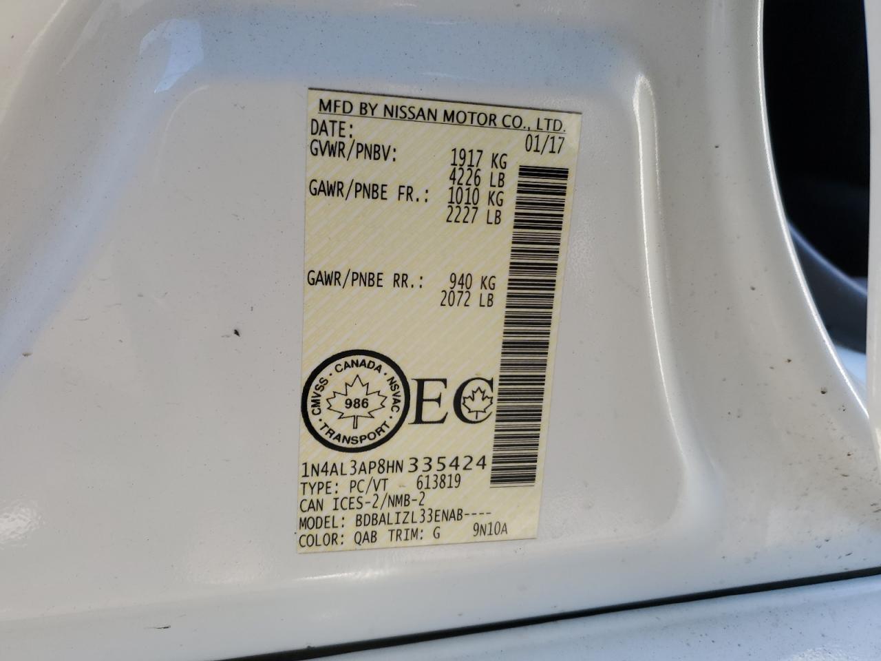1N4AL3AP8HN335424 NISSAN ALTIMA 2017