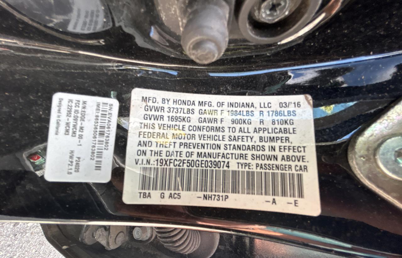 19XFC2F50GE039074 HONDA CIVIC 2016