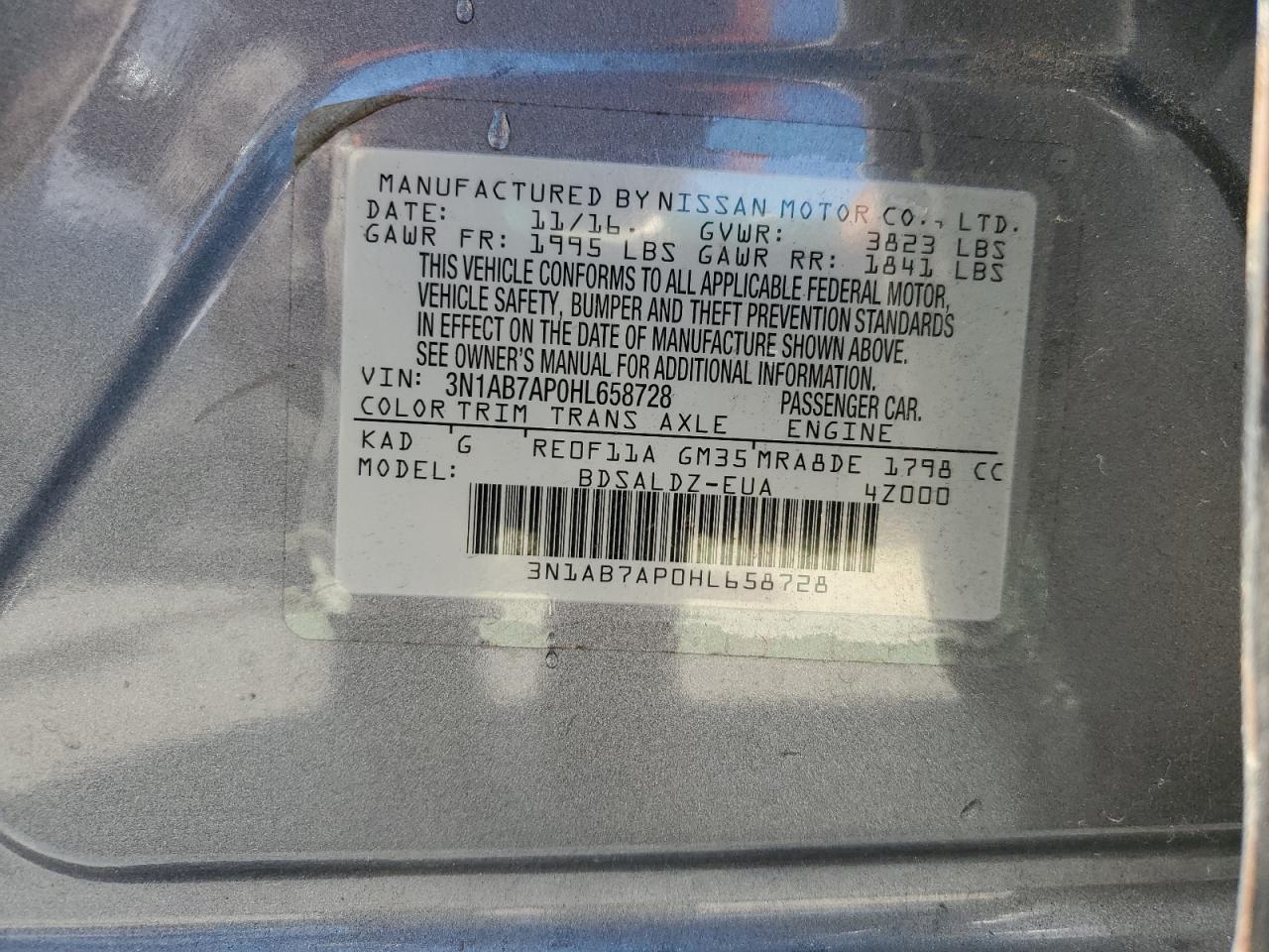 3N1AB7AP0HL658728 NISSAN SENTRA 2017
