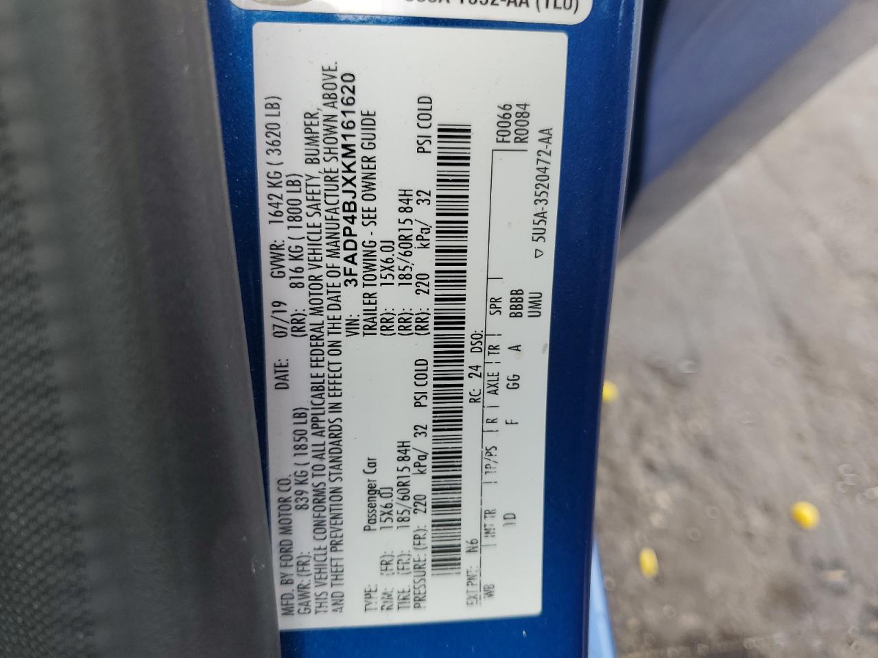 3FADP4BJXKM161620 FORD FIESTA 2019