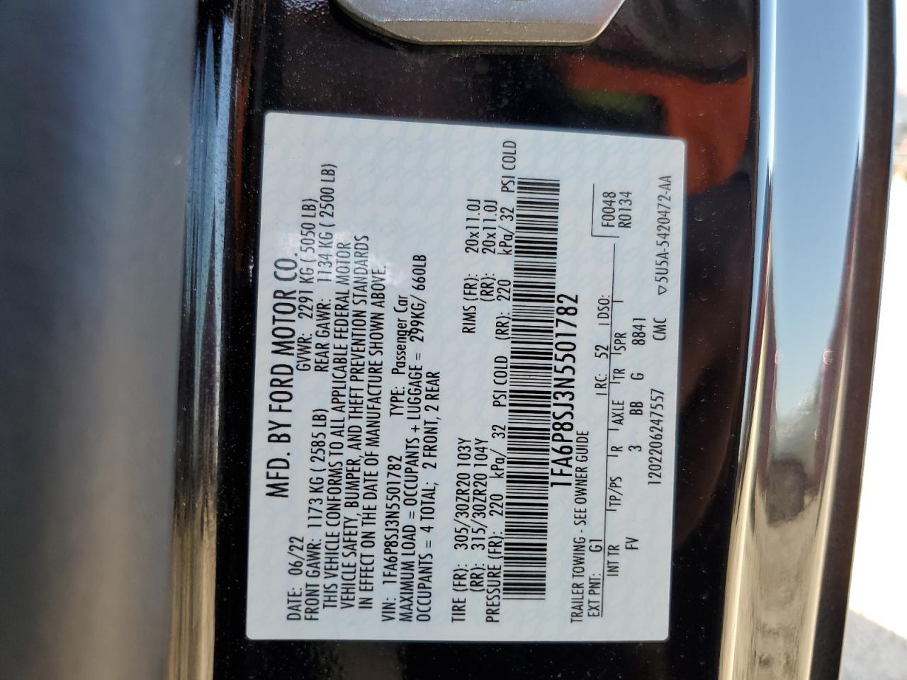 1FA6P8SJ3N5501782 FORD MUSTANG 2022