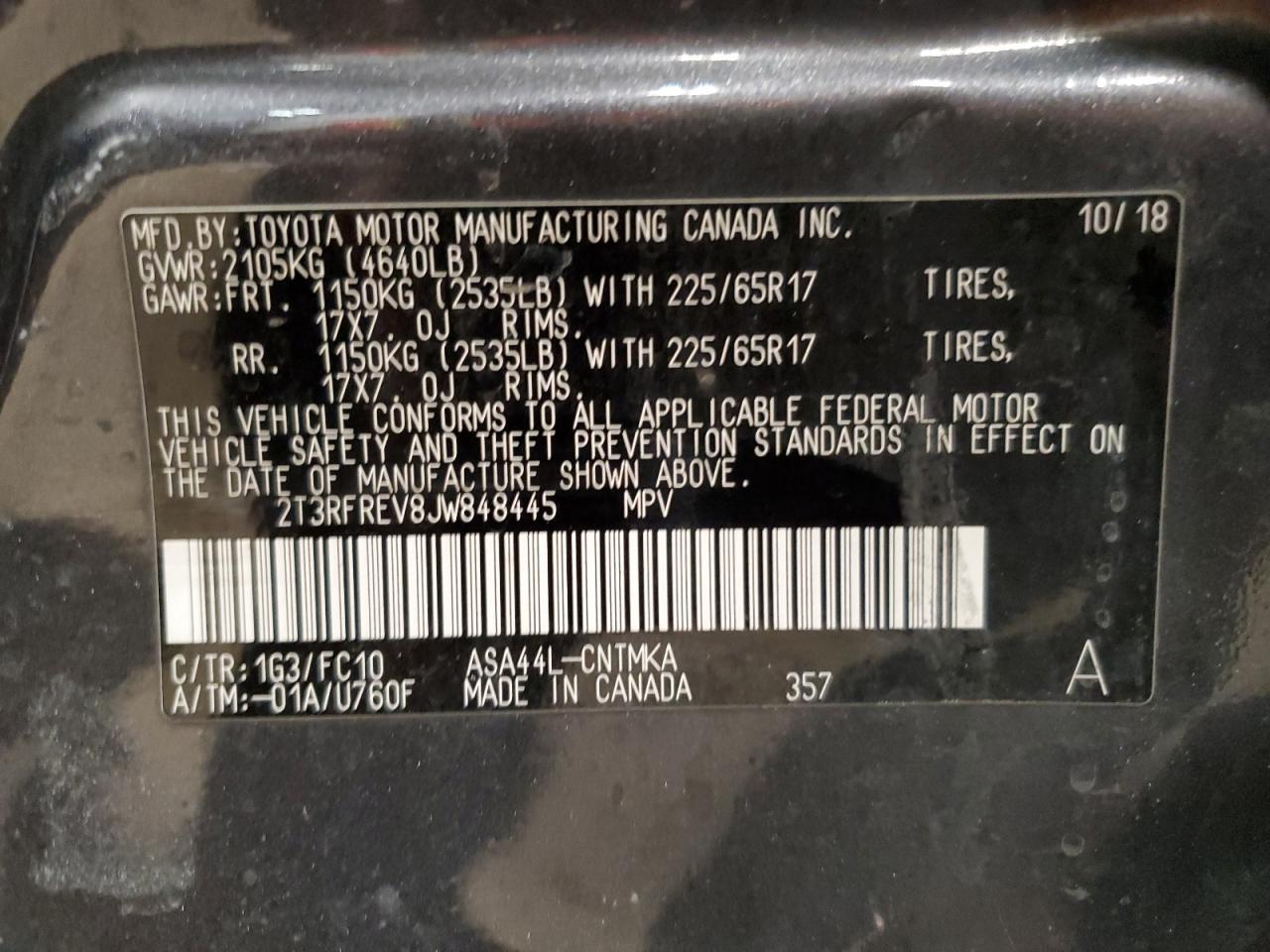 2T3RFREV8JW848445 TOYOTA RAV4 2018