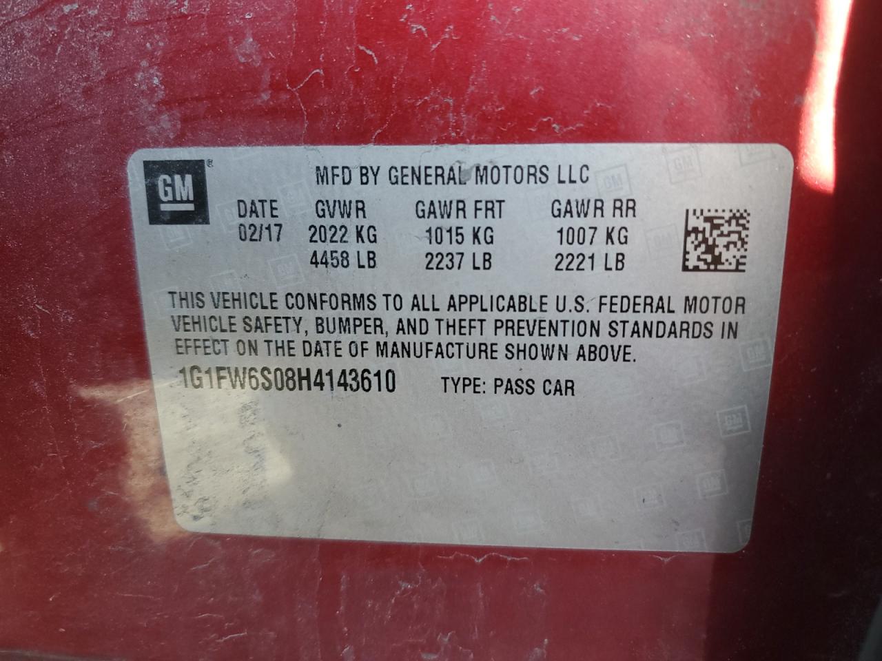 1G1FW6S08H4143610 CHEVROLET BOLT 2017