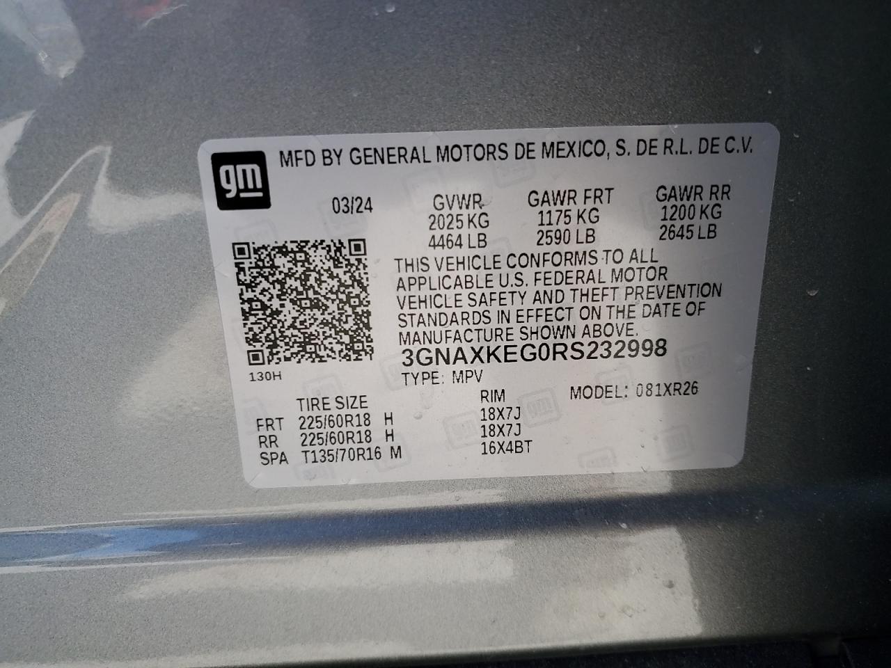 3GNAXKEG0RS232998 CHEVROLET EQUINOX 2024