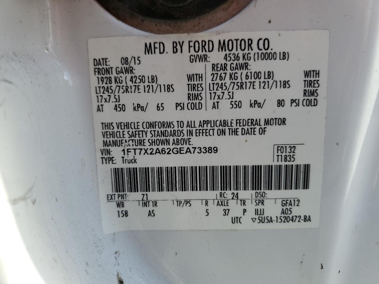 1FT7X2A62GEA73389 FORD F250 2016