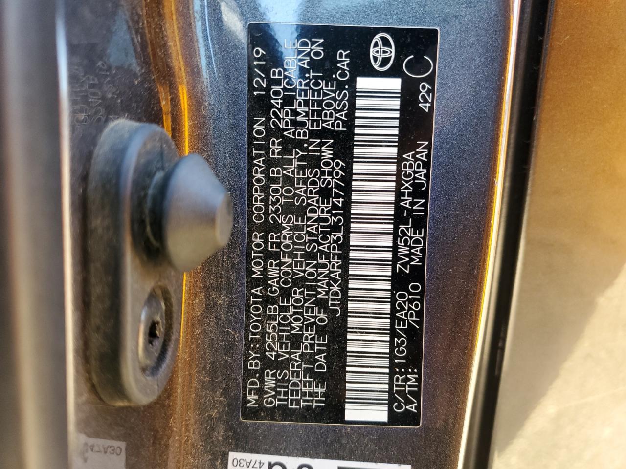 JTDKARFP3L3147799 TOYOTA PRIUS 2020