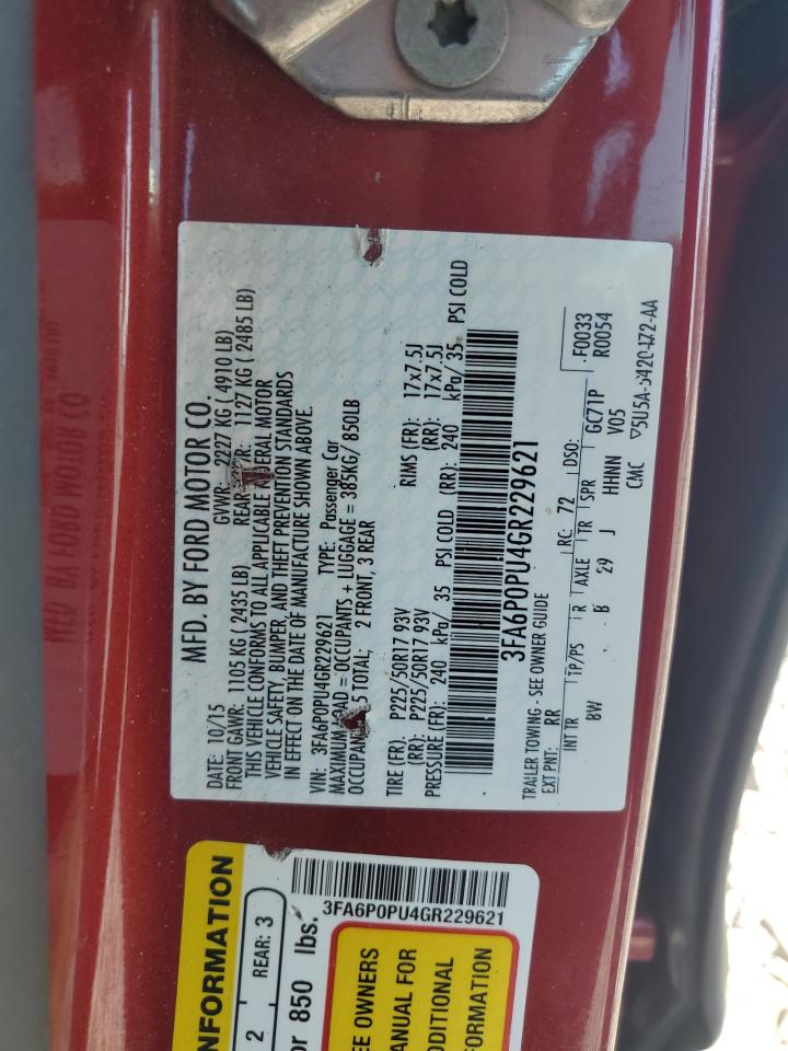 3FA6P0PU4GR229621 FORD FUSION 2016