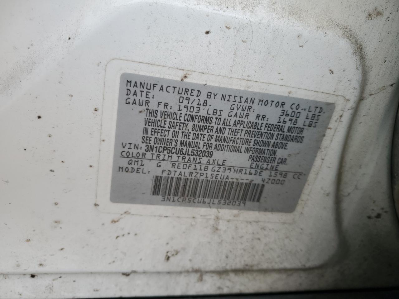 3N1CP5CU6JL532039 NISSAN KICKS 2018