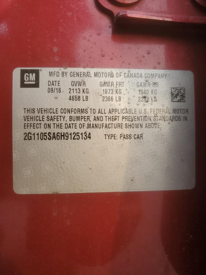 2G1105SA6H9125134 CHEVROLET IMPALA 2017