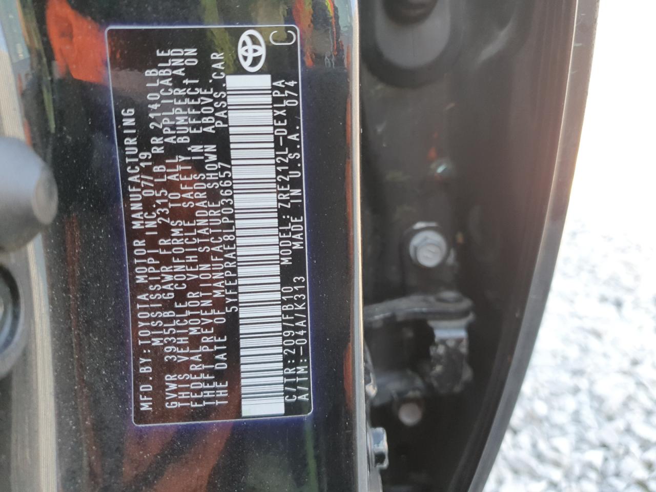 5YFEPRAE8LP036657 TOYOTA COROLLA 2020