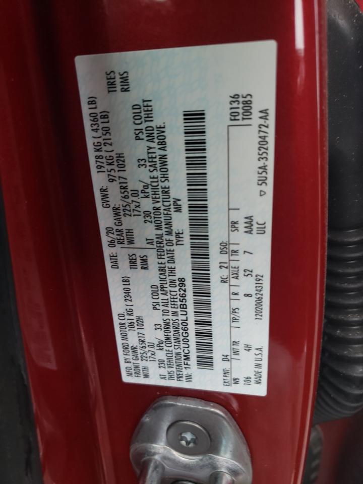 1FMCU0G60LUB56298 FORD ESCAPE 2020