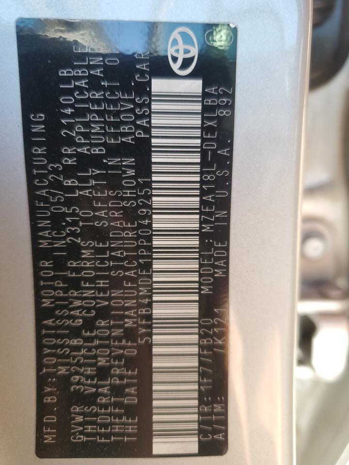 5YFB4MDE1PP049251 TOYOTA COROLLA 2023